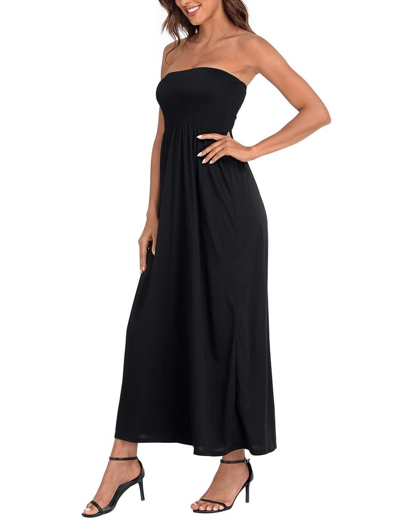 HDE Women's Strapless Maxi Dress Plus Size Tube Top Long Skirt Sundress Cover Up (Black, 2X) - Image 5